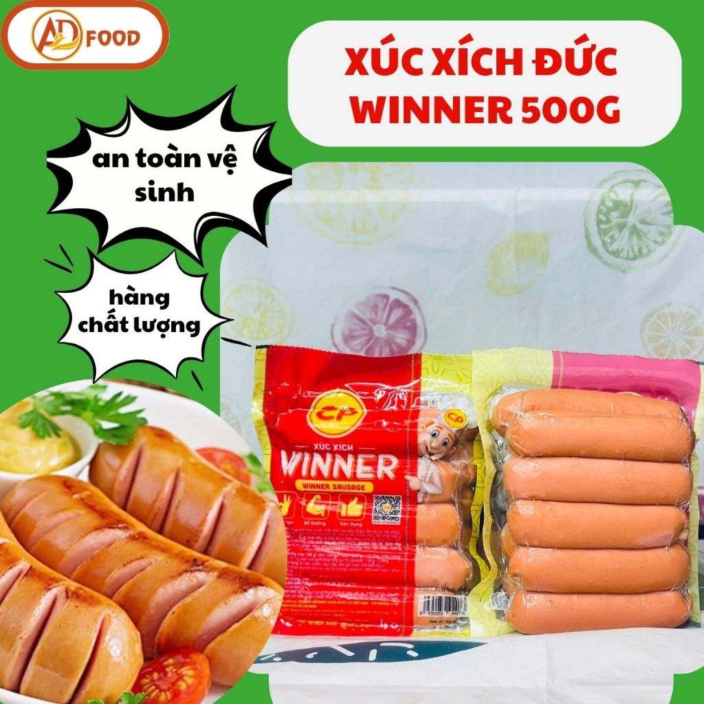 ( Hoả tốc HCM )XÚC XÍCH ĐỨC  WINNER 500G-Cung cấp năng lượng và dinh dưỡng từ nguồn thịt tươi và các chất thiết yếu