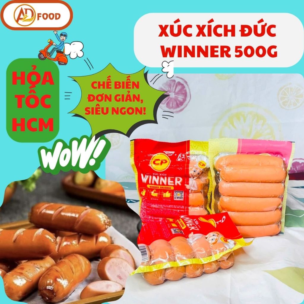 ( Hoả tốc HCM )XÚC XÍCH ĐỨC  WINNER 500G-Cung cấp năng lượng và dinh dưỡng từ nguồn thịt tươi và các chất thiết yếu