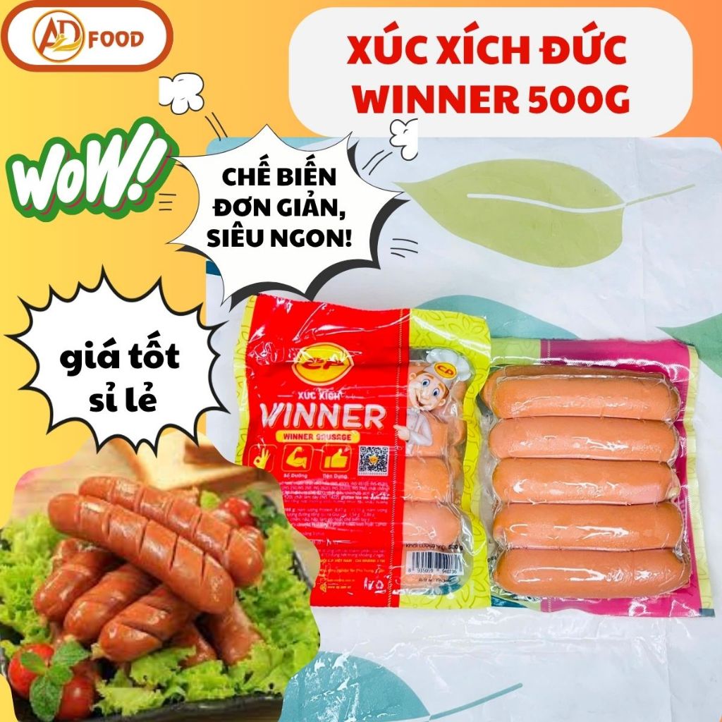 ( Hoả tốc HCM )XÚC XÍCH ĐỨC  WINNER 500G-Cung cấp năng lượng và dinh dưỡng từ nguồn thịt tươi và các chất thiết yếu