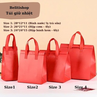 [CÓ SẴN] Lốc 50 túi giữ nhiệt size lớn 24x24cm Màu Đỏ Lót Nhôm Đựng Hộp Bánh Kem, Ly Trà Sữa, Hộp Cơm Chống Thấm