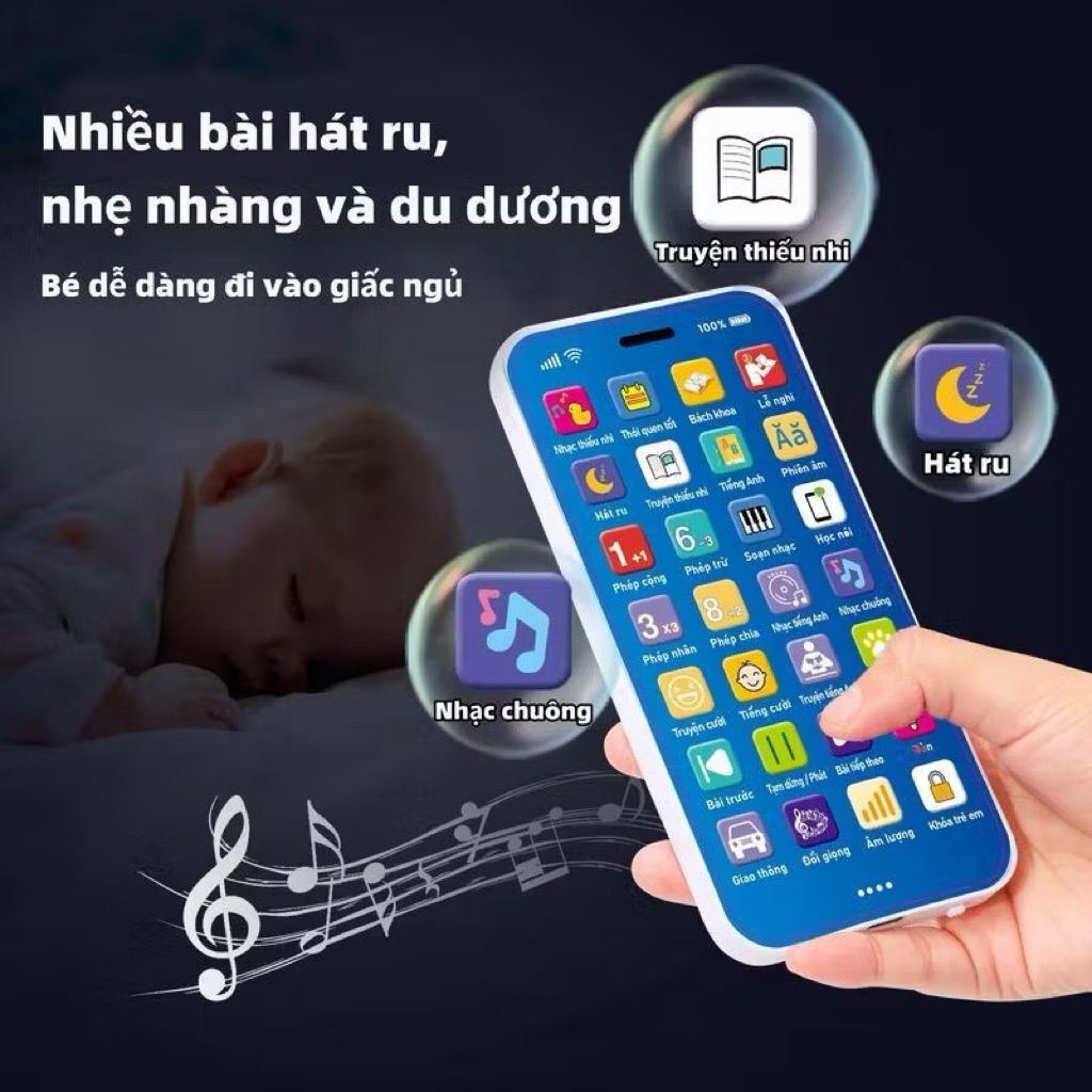 Đồ chơi điện thoại trẻ em có tiếng việt với nhạc thiếu nhi, Điện thoại thông minh có đèn led giúp bé ngủ ngon hơn