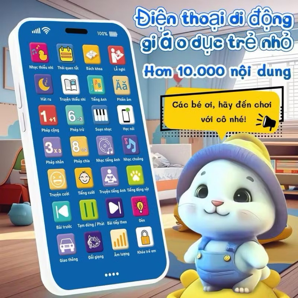 Đồ chơi điện thoại trẻ em có tiếng việt với nhạc thiếu nhi, Điện thoại thông minh có đèn led giúp bé ngủ ngon hơn