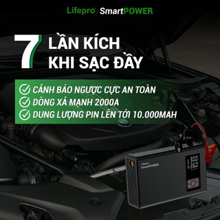 [MUA1TẶNG1] Bơm lốp kích bình 4IN1 dành cho ô tô Lifepro SmartPOWER - Tích hợp đèn & sạc 10000mAh | Phụ kiện ô tô ADG