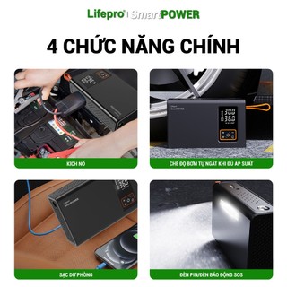 [MUA1TẶNG1] Bơm lốp kích bình 4IN1 dành cho ô tô Lifepro SmartPOWER - Tích hợp đèn & sạc 10000mAh | Phụ kiện ô tô ADG