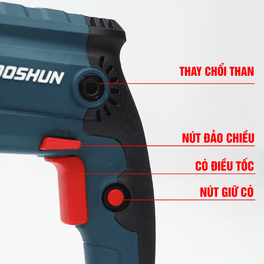 Máy Khoan Bê Tông Điện BS-RH1050PRO BOSHUN 3 Chức Năng Đầu Kẹp 10mm, kèm bộ 24 chi tiết