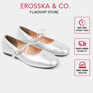 Erosska - Giày búp bê nữ lolita mũi vuông,quai ngang dễ thương thắt nơ cao 1cm màu bạc - EL080