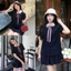 Set váy nữ Set áo sơ mi xanh cổ sen kèm nơ tiểu thư mix chân váy bí phồng, Set đồ nữ tiểu thư