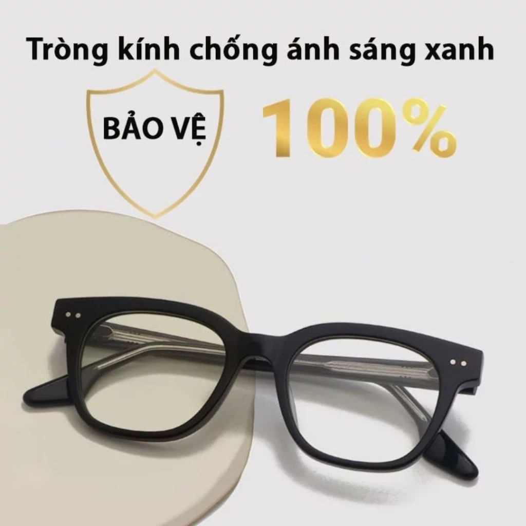 Mắt kính cận nam nữ gọng cốt kim loại cap cấp mắt vuông không độ chống tia UV và ánh sáng xanh HANASO 550