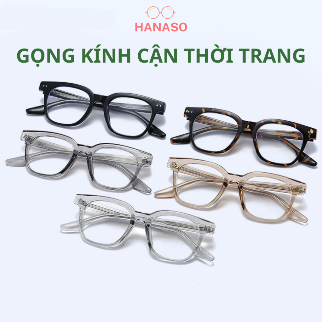 Mắt kính cận nam nữ gọng cốt kim loại cap cấp mắt vuông không độ chống tia UV và ánh sáng xanh HANASO 550