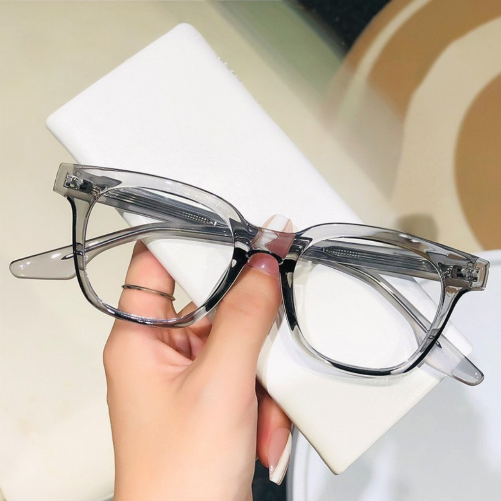 Mắt kính cận nam nữ gọng cốt kim loại cap cấp mắt vuông không độ chống tia UV và ánh sáng xanh HANASO 550