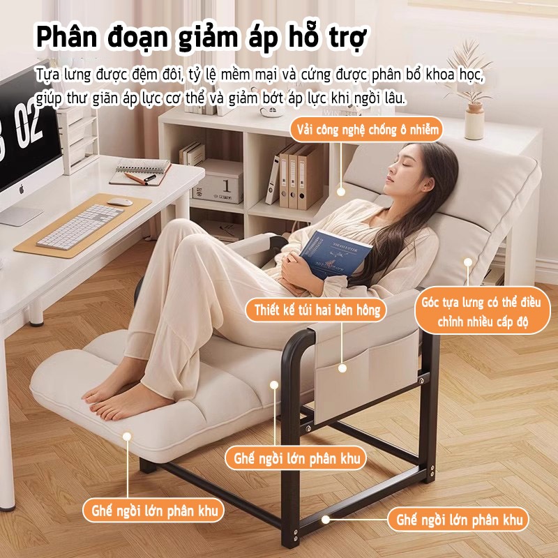 NOVUS Ghế Sofa Thư Giãn Lười Đa Năng - Ghế Bành Văn Phòng/Gia Đình Có Túi Lưu Trữ Bên Hông, Tựa Lưng Điều Chỉnh 5 Cấp Độ