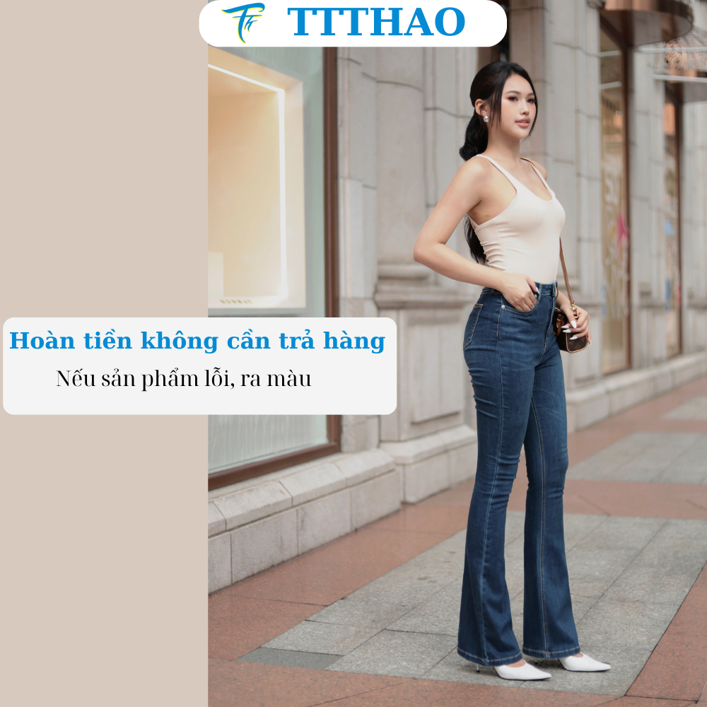 Quần jean nữ ống loe TTTHAO cao cấp dài 106cm kiểu dáng quần jeans ống bas VNXK phong cách quần jeans nữ basic J14