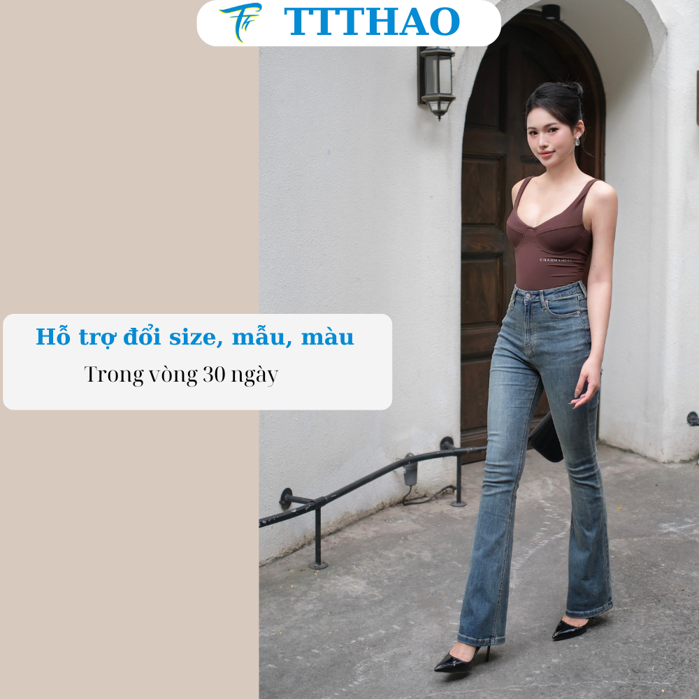 Quần jean nữ ống loe TTTHAO cao cấp dài 106cm kiểu dáng quần jeans ống bas VNXK phong cách quần jeans nữ basic J14