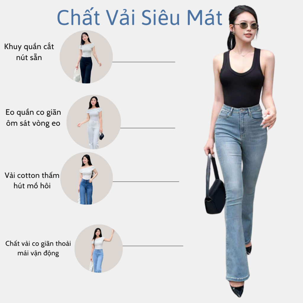 Quần jean nữ ống loe TTTHAO cao cấp dài 106cm kiểu dáng quần jeans ống bas VNXK phong cách quần jeans nữ basic J14