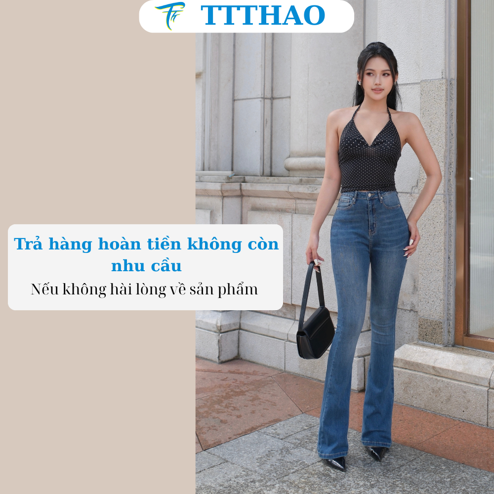 Quần jean nữ ống loe TTTHAO cao cấp dài 106cm kiểu dáng quần jeans ống bas VNXK phong cách quần jeans nữ basic J14