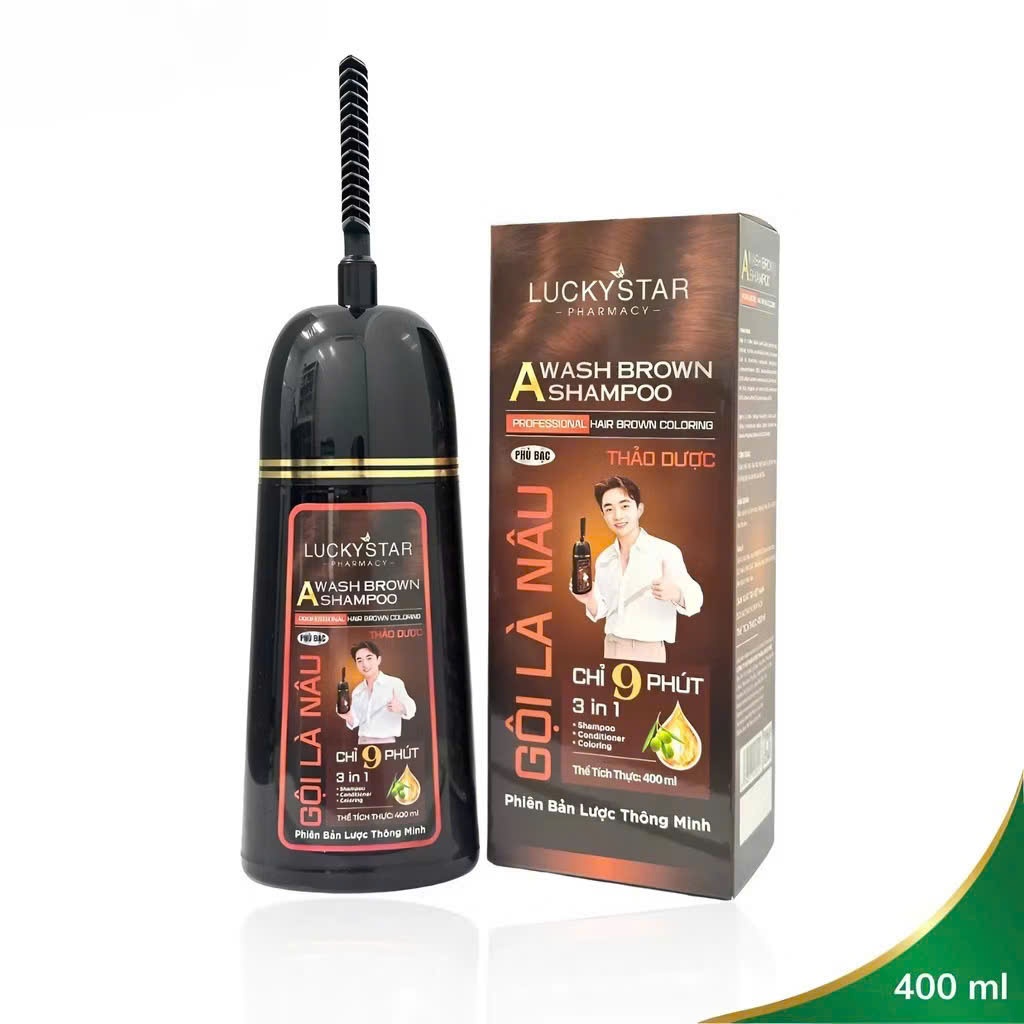 Dầu Gội Phủ Bạc - Gội Là Nâu Lucky Star Màu Nâu Đen 250ML