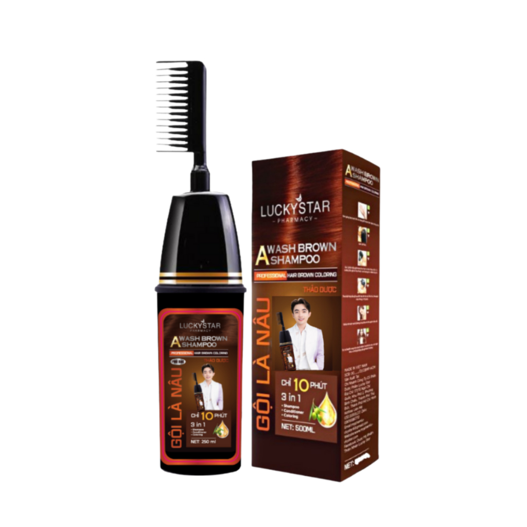 Dầu Gội Phủ Bạc - Gội Là Nâu Lucky Star Màu Nâu Đen 250ML