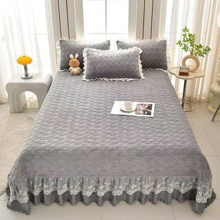 sét ga gối nỉ trơn 3 món bèo ren công chúa ga phủ chun cài tao phong cách nữ tính sang trong