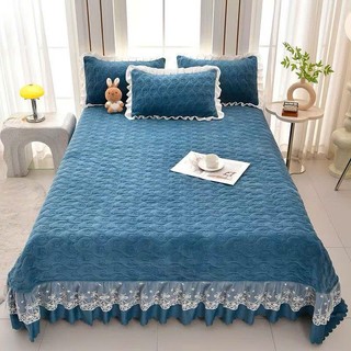 sét ga gối nỉ trơn 3 món bèo ren công chúa ga phủ chun cài tao phong cách nữ tính sang trong