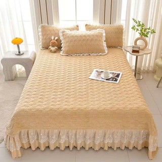 sét ga gối nỉ trơn 3 món bèo ren công chúa ga phủ chun cài tao phong cách nữ tính sang trong
