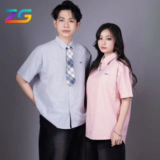 Áo sơ mi nam tay ngắn ZGO áo sơ mi kẻ sọc form unisex vải cotton oxford dày dặn 3 màu AKS10