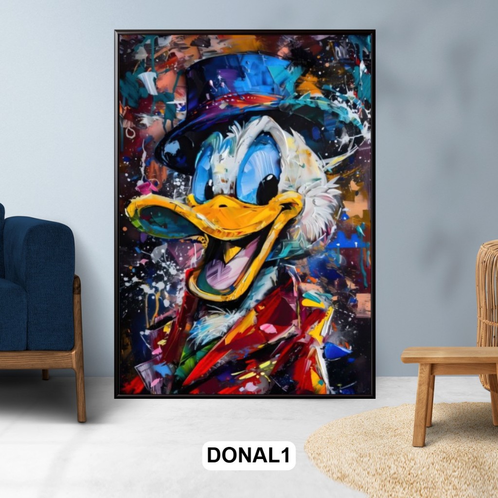 Tranh Gỗ Tráng Gương Có Khung Chủ Đề Money Donald Duck Phong Cách Hiện Đại Decor Phòng Khách Không Gian Làm Việc