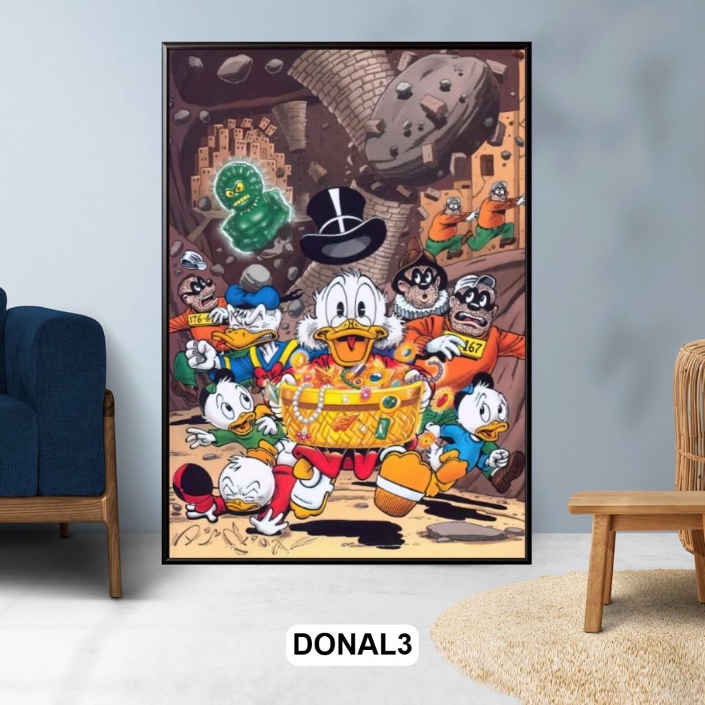 Tranh Gỗ Tráng Gương Có Khung Chủ Đề Money Donald Duck Phong Cách Hiện Đại Decor Phòng Khách Không Gian Làm Việc