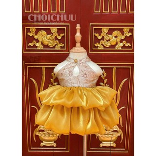 Váy Trung Thu CHOICHUU đầm công chúa gấm vàng 2 tầng cho bé gái