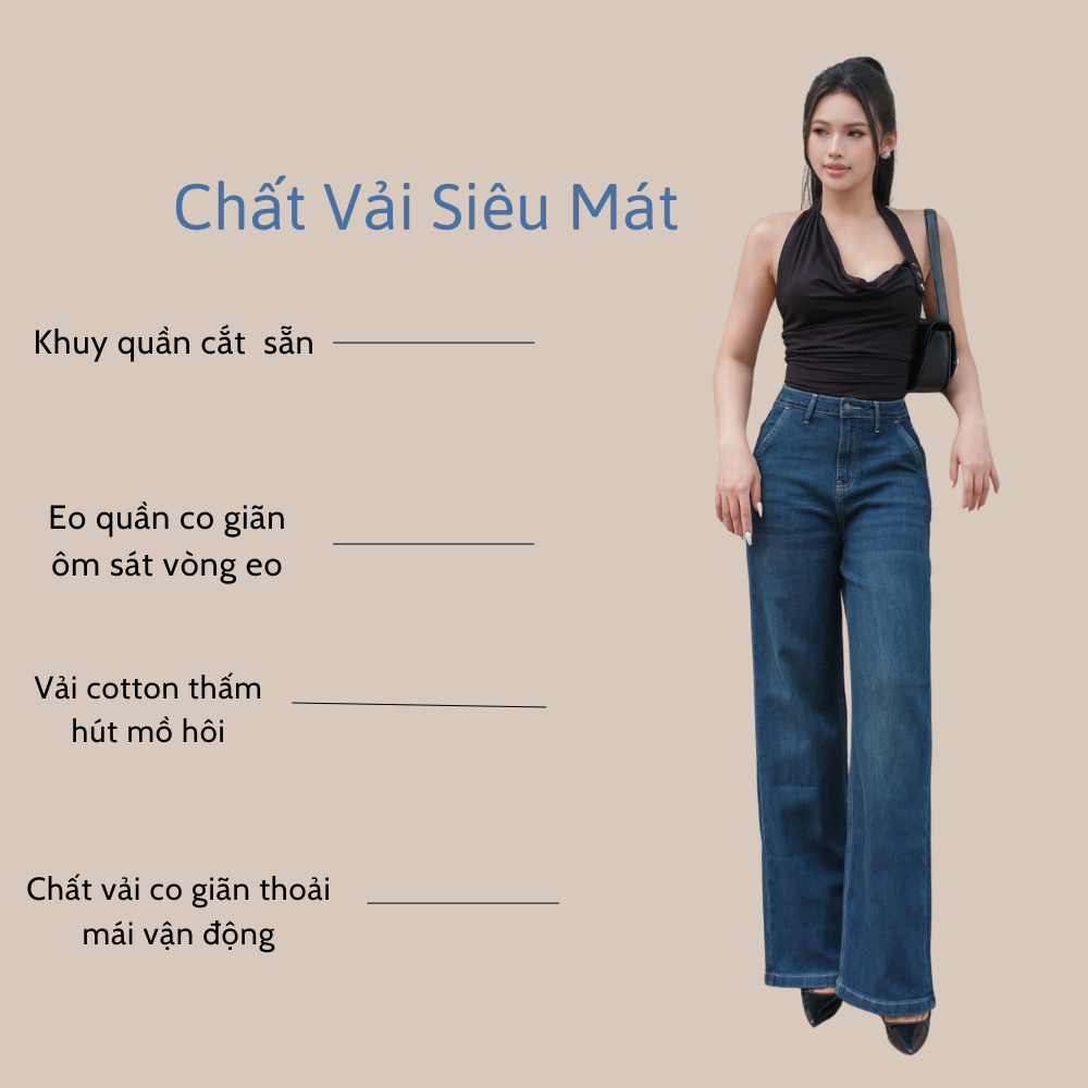 Quần jeans nữ ống suông TTTHAO cao cấp kiểu dáng quần jeans nữ ống rộng dài 103cm VNXK phong cách quần jean nữ basic J16