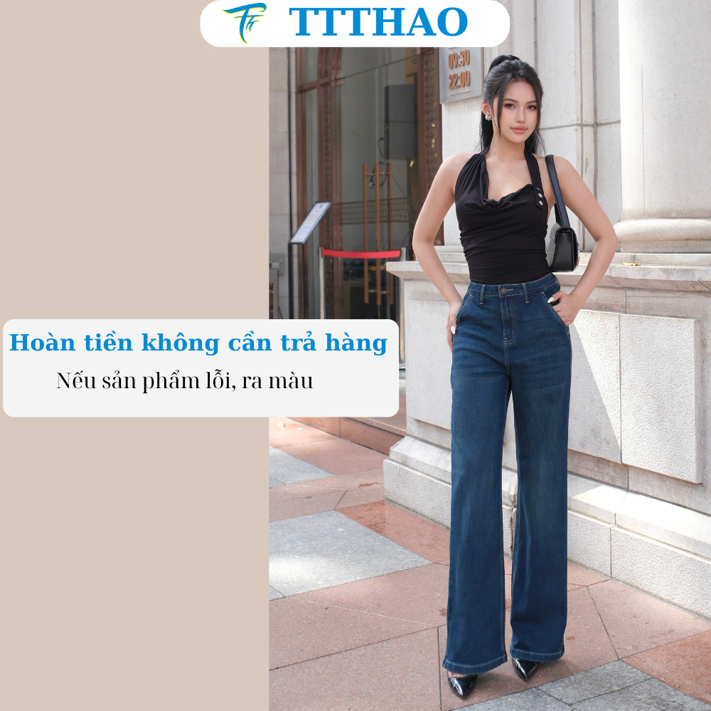 Quần jeans nữ ống suông TTTHAO cao cấp kiểu dáng quần jeans nữ ống rộng dài 103cm VNXK phong cách quần jean nữ basic J16