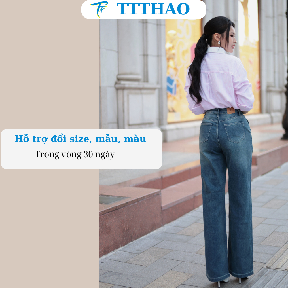 Quần jeans nữ ống suông TTTHAO cao cấp kiểu dáng quần jeans nữ ống rộng dài 103cm VNXK phong cách quần jean nữ basic J16