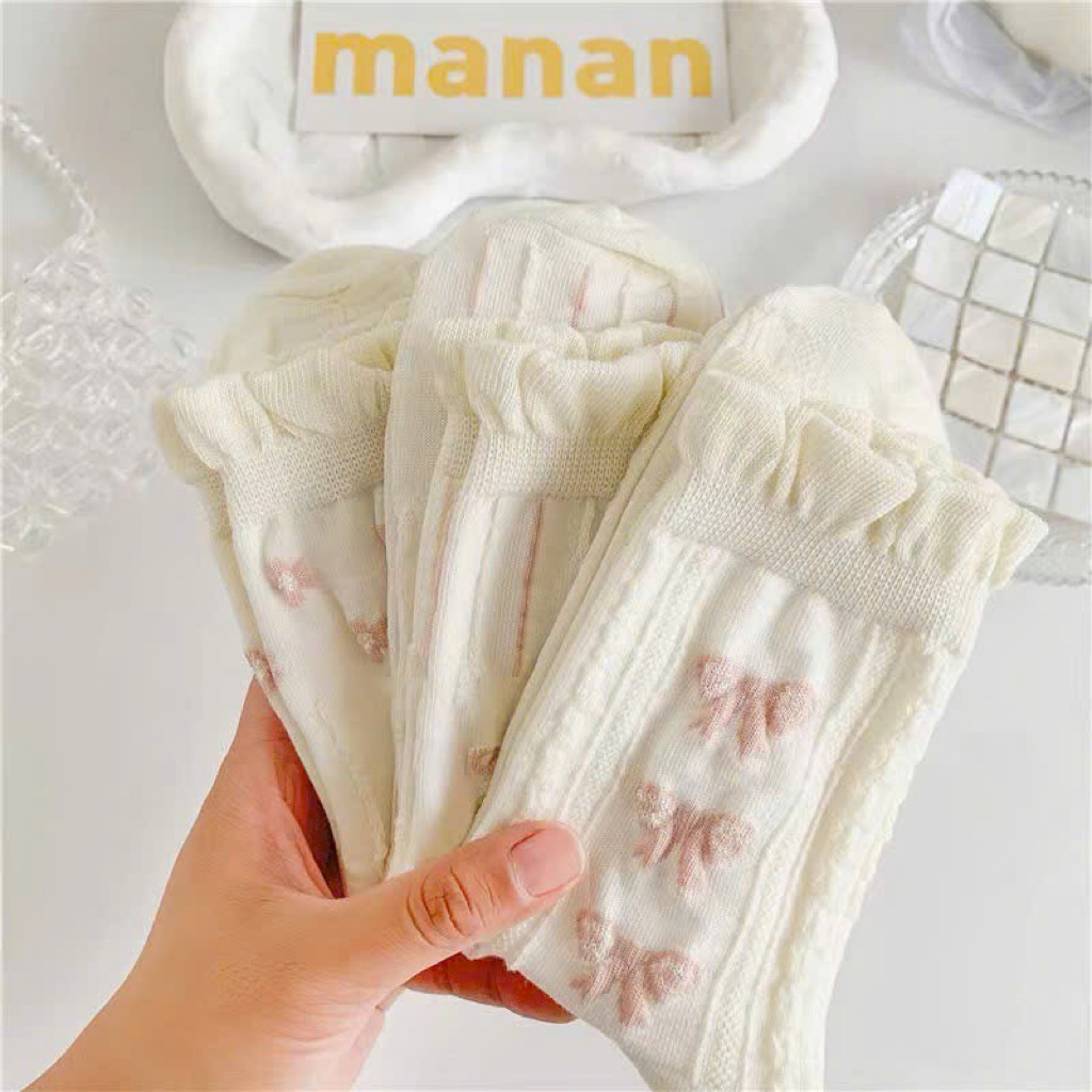 Túi 10 đôi tất cổ cao nơ hồng cổ bèo tt76