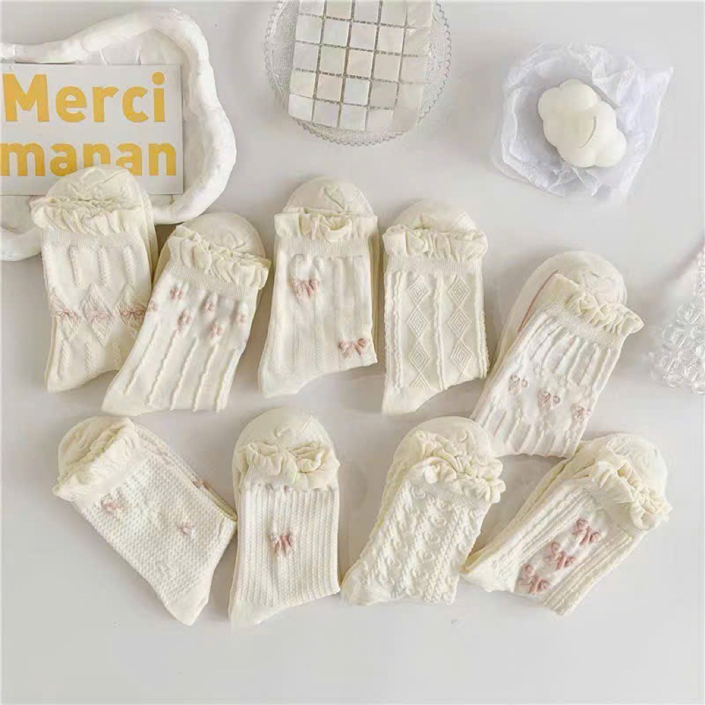 Túi 10 đôi tất cổ cao nơ hồng cổ bèo tt76