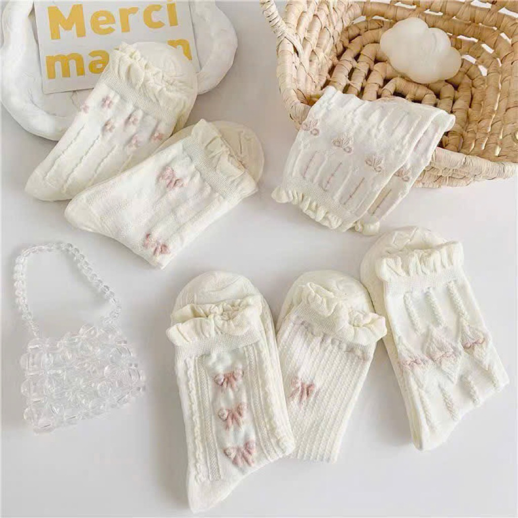 Túi 10 đôi tất cổ cao nơ hồng cổ bèo tt76