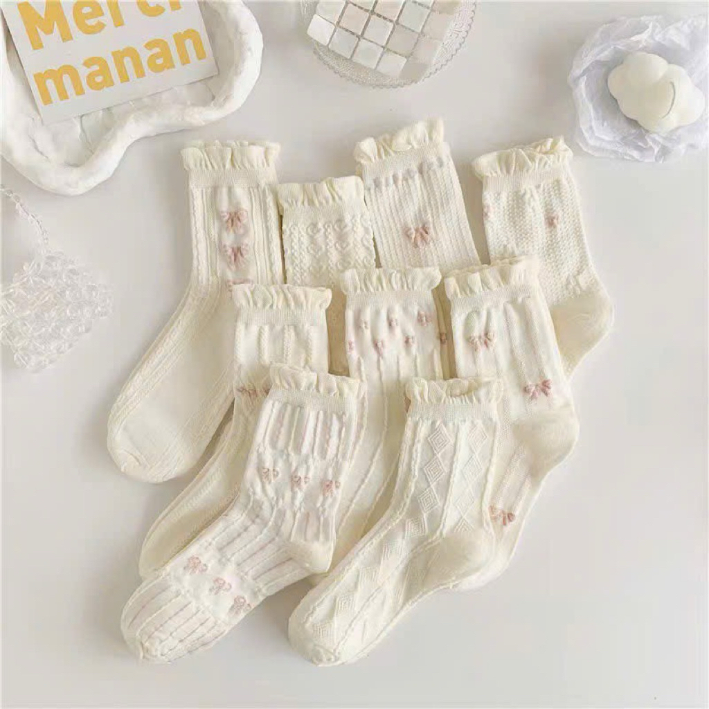 Túi 10 đôi tất cổ cao nơ hồng cổ bèo tt76