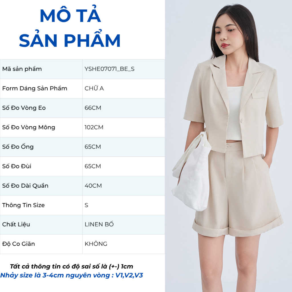 Set Lẻ Áo Blazer Nữ GUMAC Dáng Lửng Trẻ Trung YOWE07070 - Quần Short Cơ Bản Lai Lật Năng Động YSHE07071