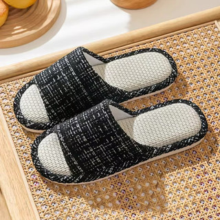 Dép đi trong nhà, văn phòng vải lanh nam nữ, đế cao su dẻo, thoáng mát