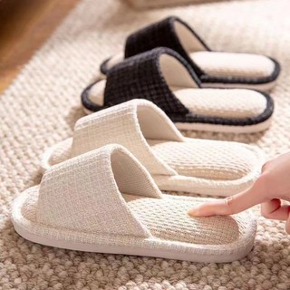 Dép đi trong nhà, văn phòng vải lanh nam nữ, đế cao su dẻo, thoáng mát