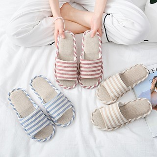 Dép đi trong nhà, văn phòng vải lanh nam nữ, đế cao su dẻo, thoáng mát