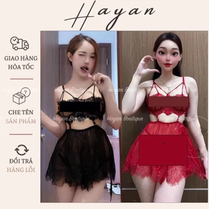 HT68 Váy ngủ sexy dây đan v1 xẻ sau, đầm ngủ ren xuyên thấu dáng xoè gợi cảm HT68