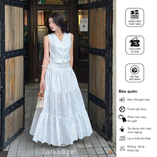 Chân váy maxi vải xô thêu hoa La Boutique hai lớp cao cấp-V012