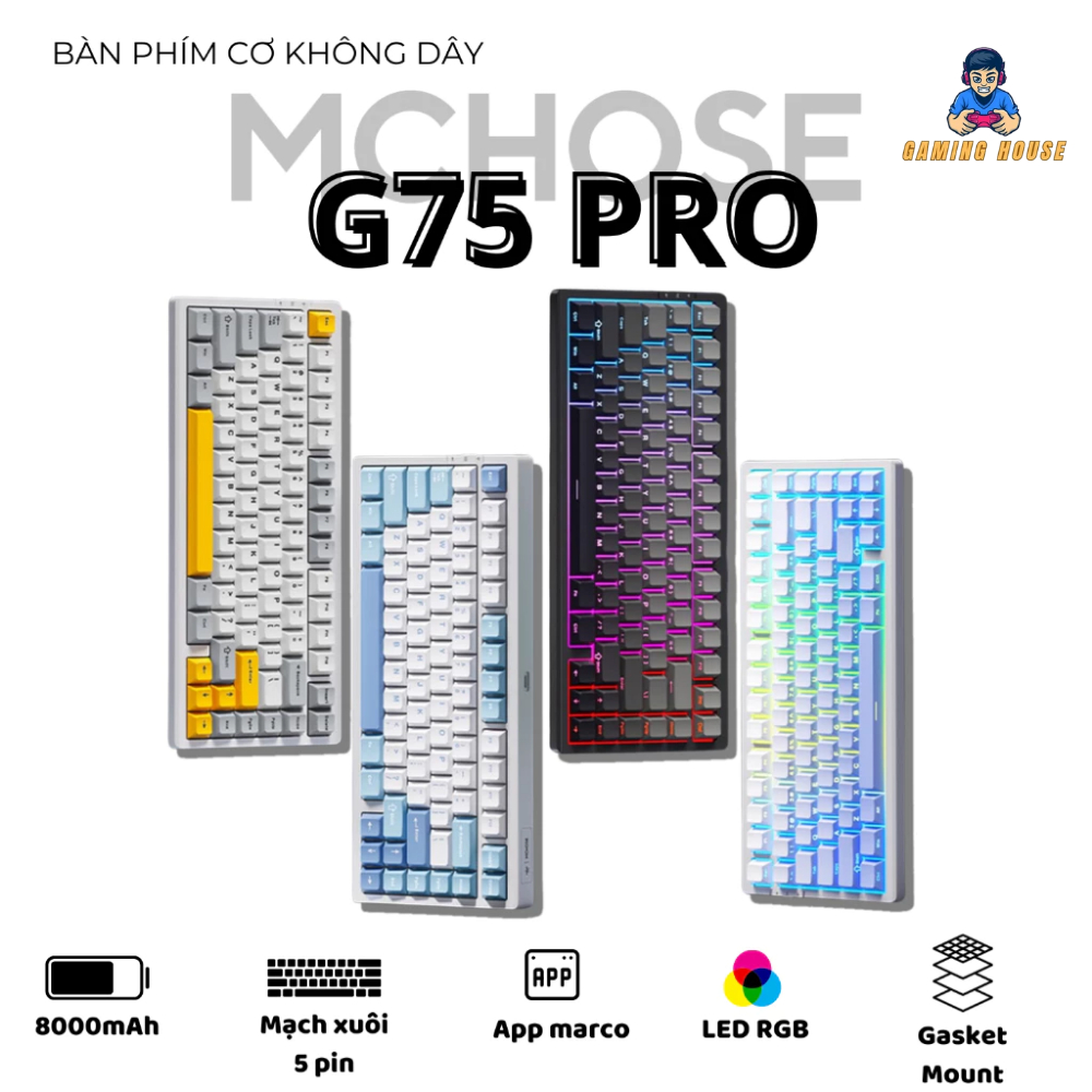 Bàn phím cơ không dây MCHOSE G75 - 3 mode - Led RGB - Gasket Mount - Mạch xuôi - Hotswap 5 pin | BigBuy360 - bigbuy360.vn