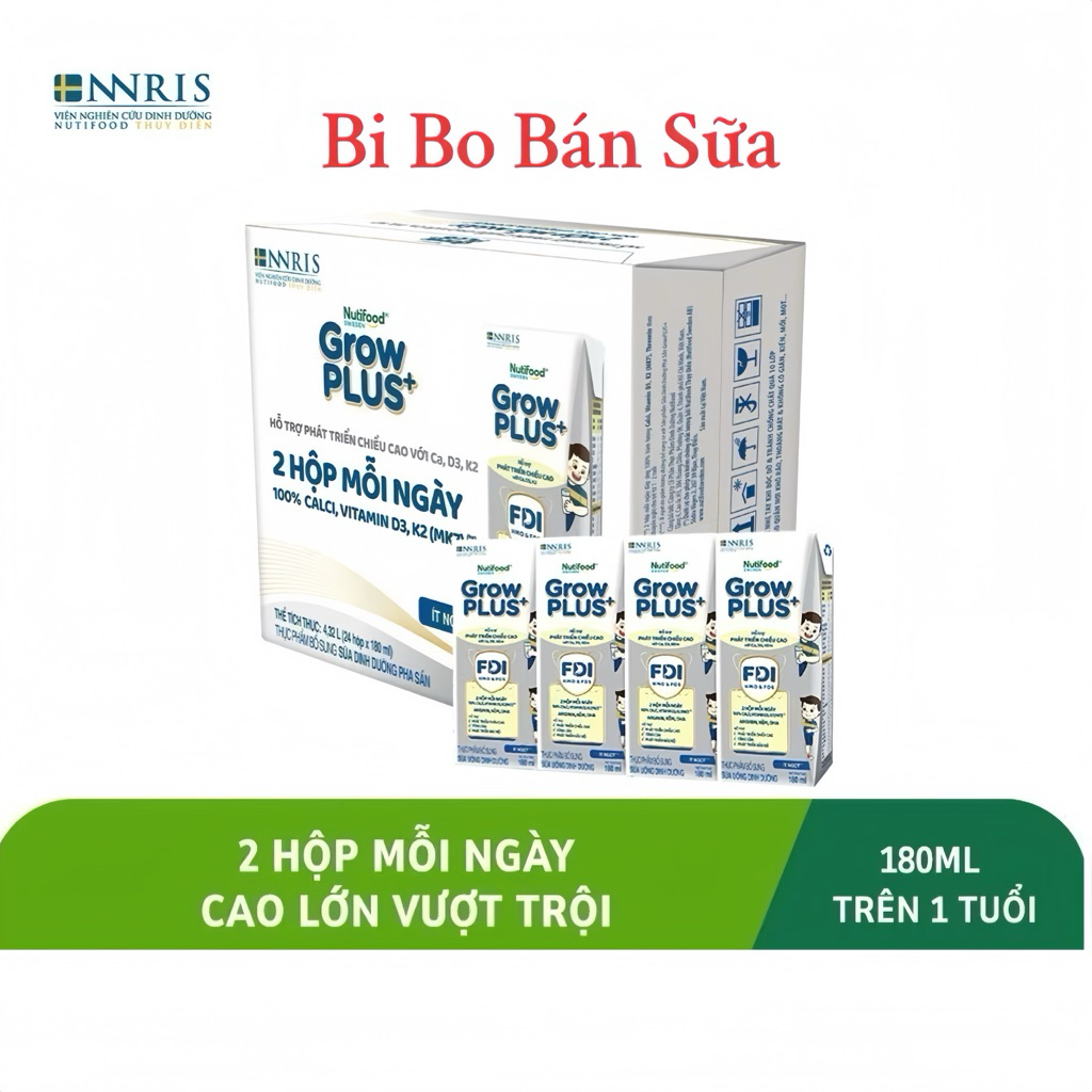 Thùng 24 Hộp Sữa Bột Pha Sẵn Sweden GrowPLUS+ Bạc - 180ml [Cao Lớn Vượt Trội]