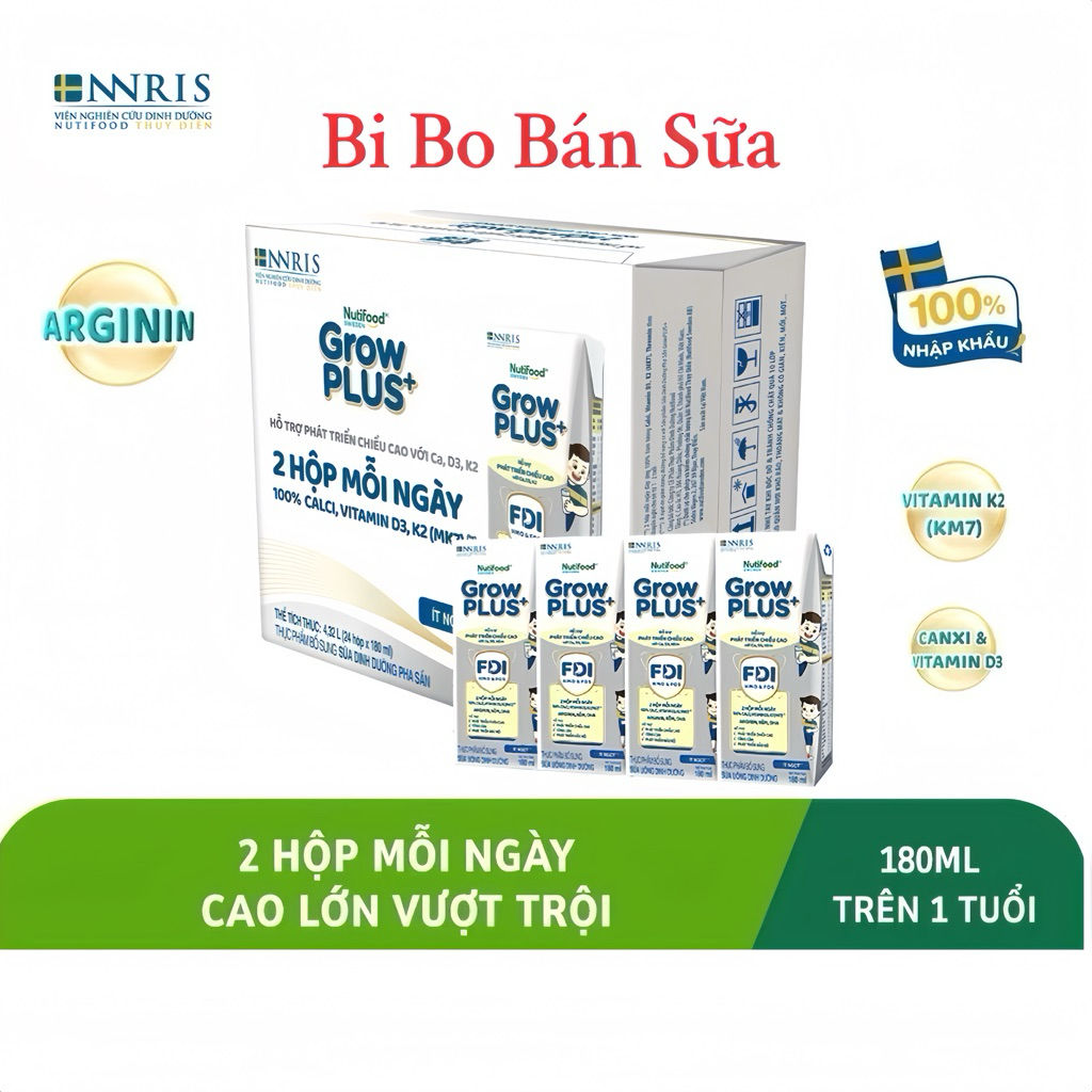 Thùng 24 Hộp Sữa Bột Pha Sẵn Sweden GrowPLUS+ Bạc - 180ml [Cao Lớn Vượt Trội]