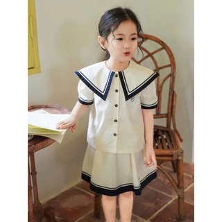 [B&G] Sét váy thủy thủ trắng kèm chân váy  viền đen dễ thương cho bé gái từ 10-45kg(2-12 tuổi)