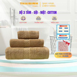 Bộ 3 Khăn Gồm 1 Khăn Mặt, 1 Khăn Gội Và 1 Khăn Tắm THAI BINH TOWEL - SỢI COTTON Khăn Thấm Hút Mềm Mại Cho Cả Gia Đình