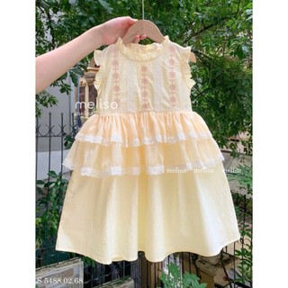 [B&G] Đầm váy bé gái sát nách phối ren tầng màu hồng, kem dễ thương cho bé từ 12-45kg(2-12 tuổi)