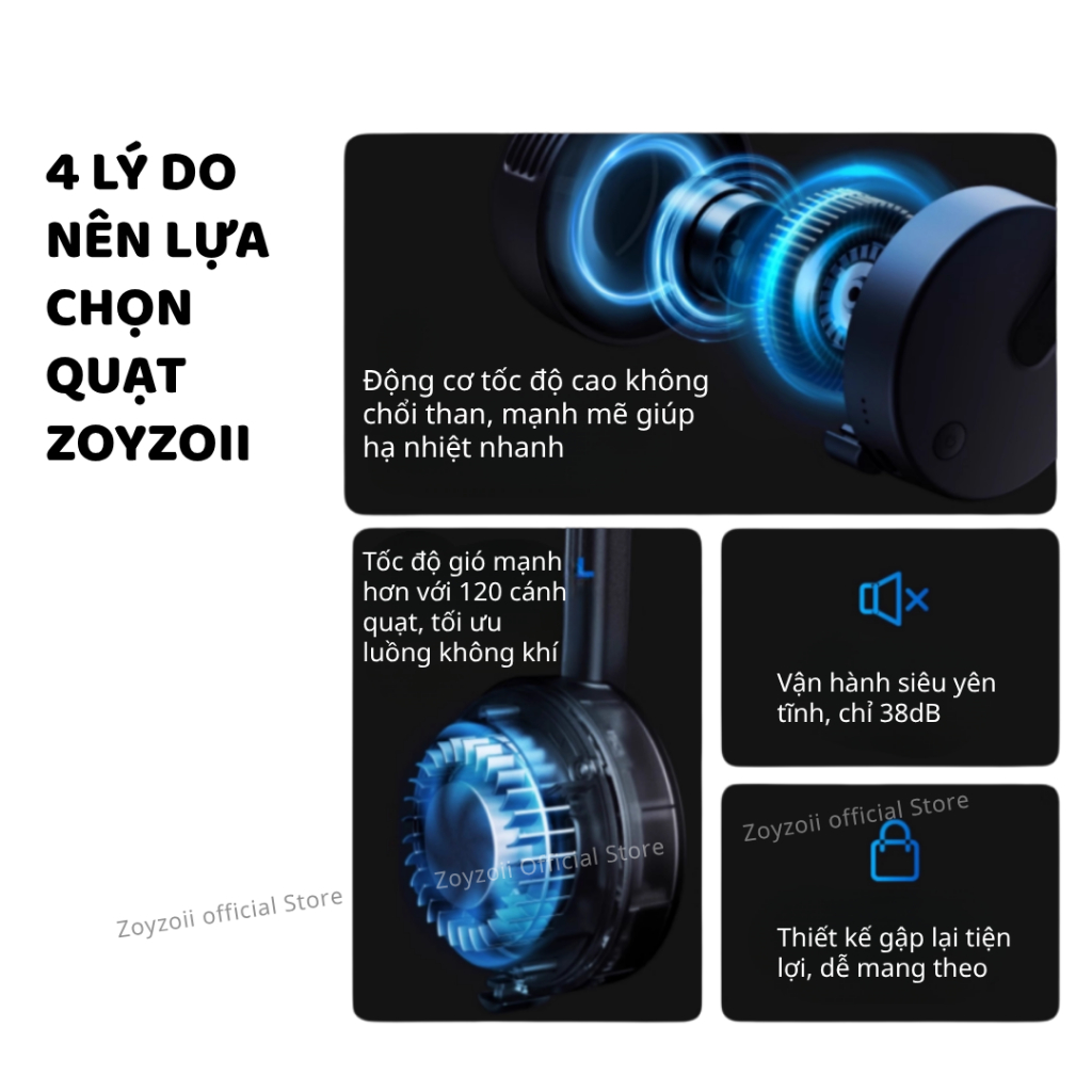 Quạt Đeo Cổ Cho Bé Zoyzoii F18 Quạt Tích Điện Mini Không Cánh An Toàn Làm Mát 360 Độ