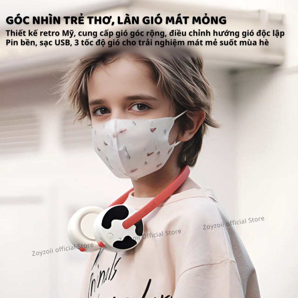Quạt Đeo Cổ Cho Bé Zoyzoii F18 Quạt Tích Điện Mini Không Cánh An Toàn Làm Mát 360 Độ