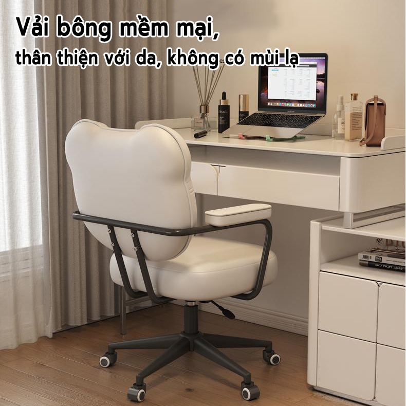 NOVUS Ghế Trang Điểm Hình Gấu Dễ Thương,Ghế Xoay Đa Năng Lưng Tựa Cao, Nâng Hạ Mềm Mại, Chất Liệu Da Cao